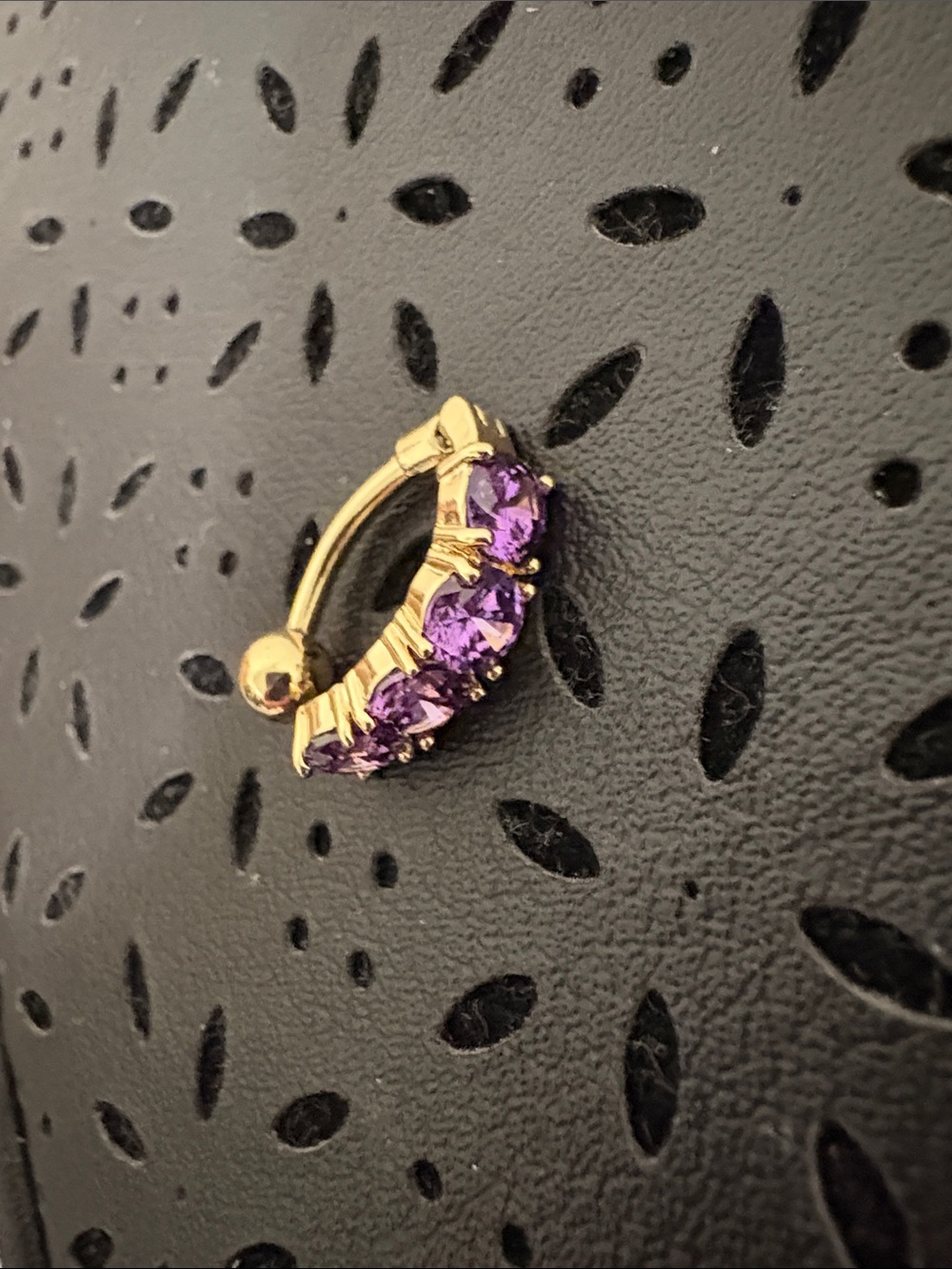 Gold Belly Button Ring with Purple Gemstones